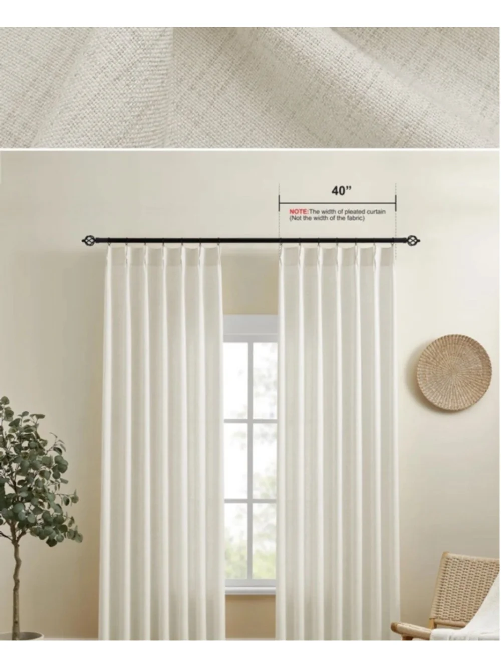 Ebern Designs Light Filtering Curtains Linen Texture 40” X 63”/PAIR Cream Beige